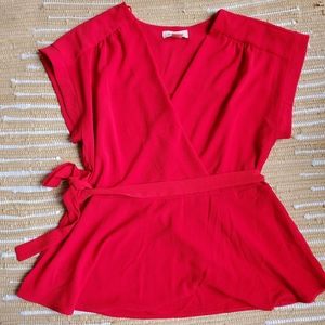Red wrap tie top